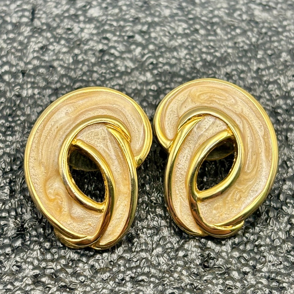 Vintage Gold Tone Marbled Swirl Knot Earrings 1980s Bold Statement‎ Post Back